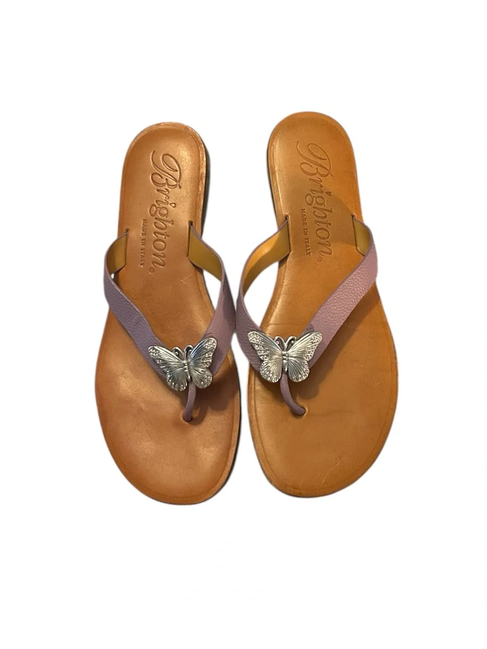 Brighton Aloft Leather Lavender Butterfly Thong Sandals